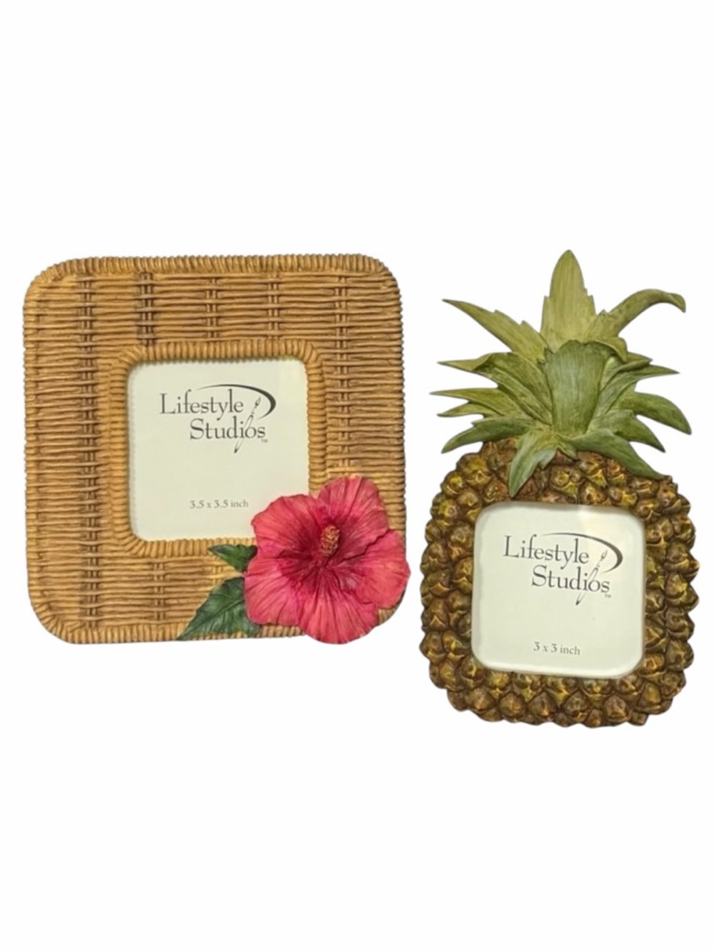 Lifestyle Studio Woven Tropical Hibiscus and Pineapple Picture Frame Set
